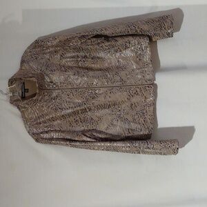 Linear Women's Corduroy Gray & Black Animal Print Jean Style Jacket Petite Lg